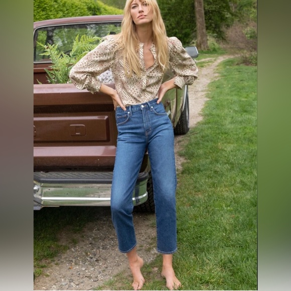 Veronica Beard Ryleigh Slim Straight Ankle Jean High Rise Vintage Rain